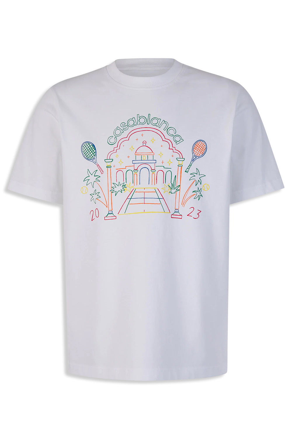 Men's White Casablanca Rainbow Crayon Temple Printed T-Shirt