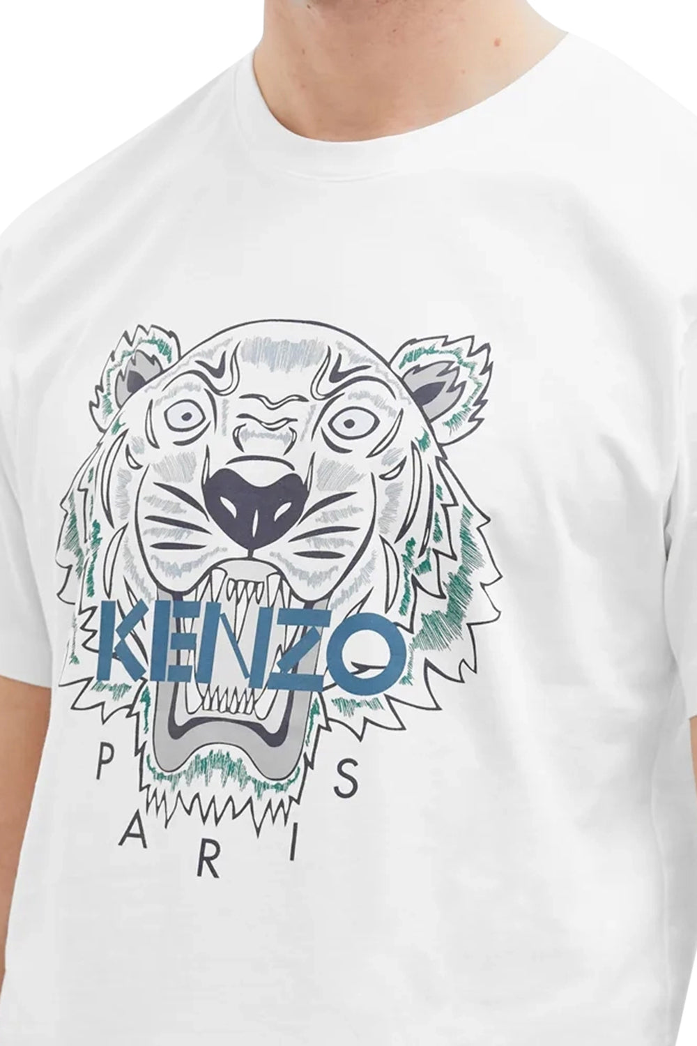 Men's White Kenzo Classic Green/Blue Tiger T-Shirt