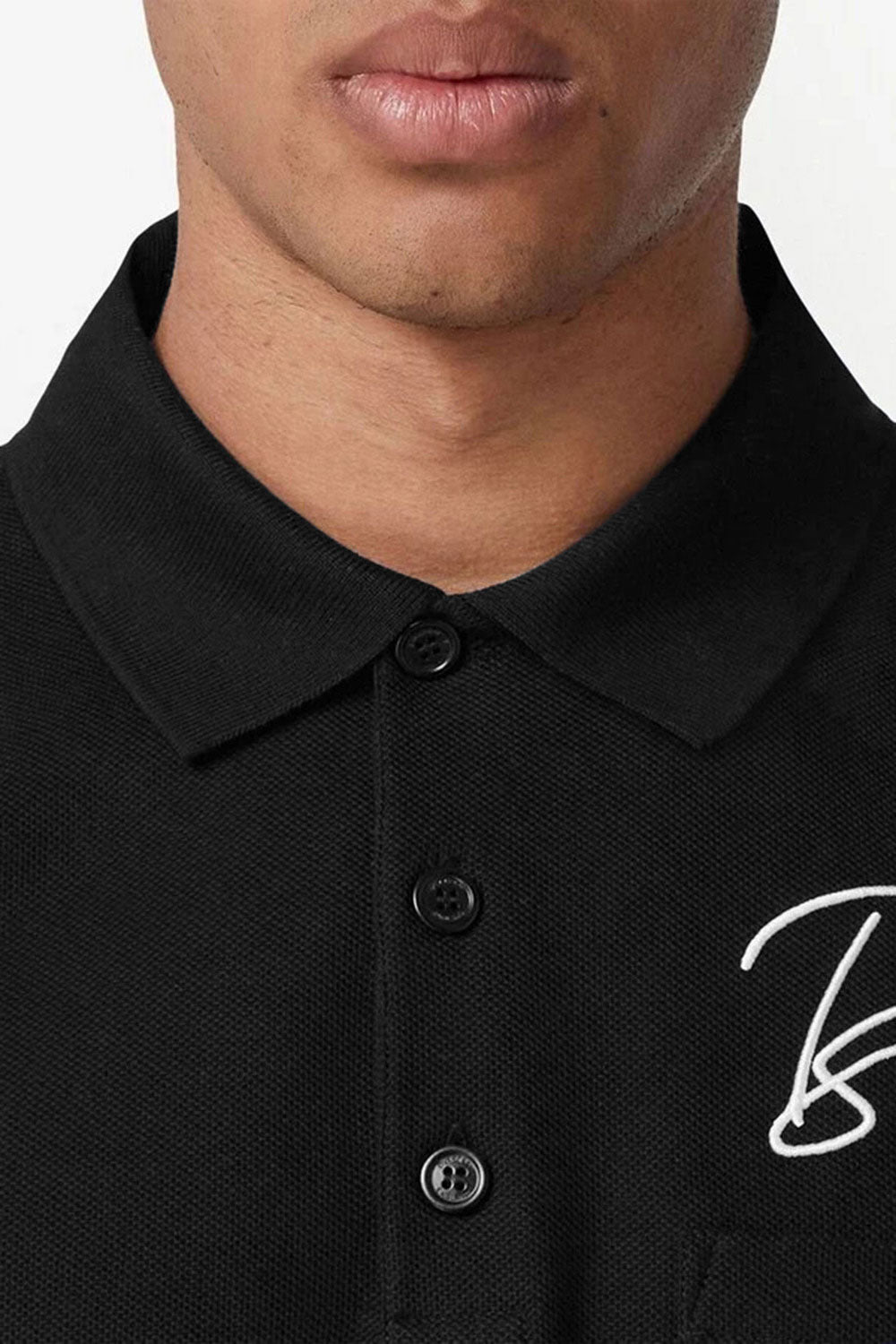 Men's Black Burberry Embroidered Oversized Logo Piqué Polo