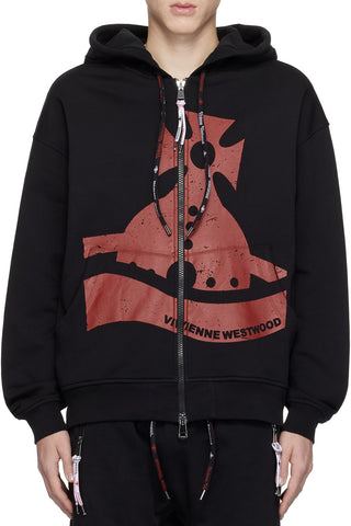 Men's Black Vivienne Westwood  Sunken Orb Zip Hoodie