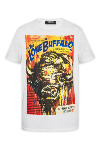 Men's White Dsquared2 The Lone Buffalo Graphic Print T-Shirt