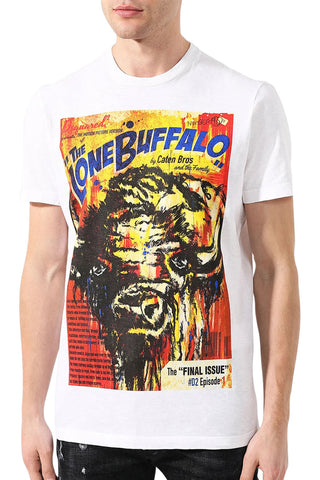 Men's White Dsquared2 The Lone Buffalo Graphic Print T-Shirt