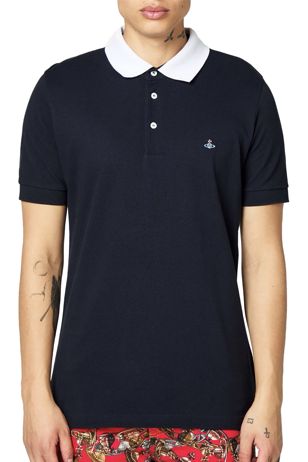 Men's Navy Vivienne Westwood Contrasting White Collar Polo Shirt