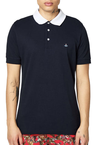 Men's Navy Vivienne Westwood Contrasting White Collar Polo Shirt