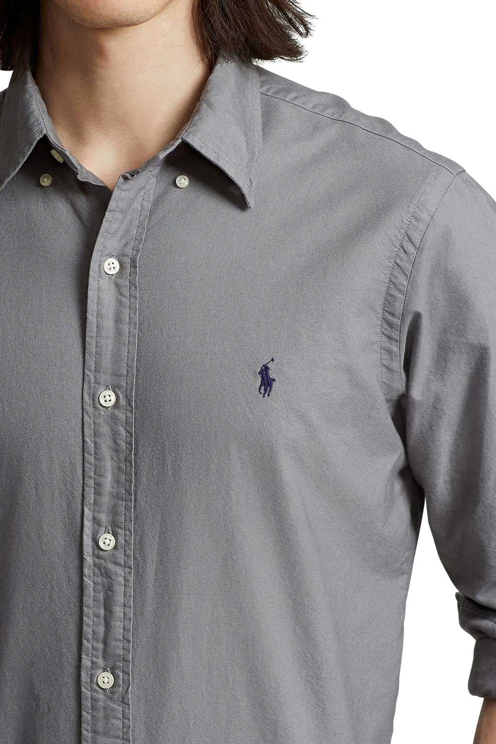 Men's Perfect Grey Sport Polo Ralph Lauren Long Sleeve Shirt Classic Fit