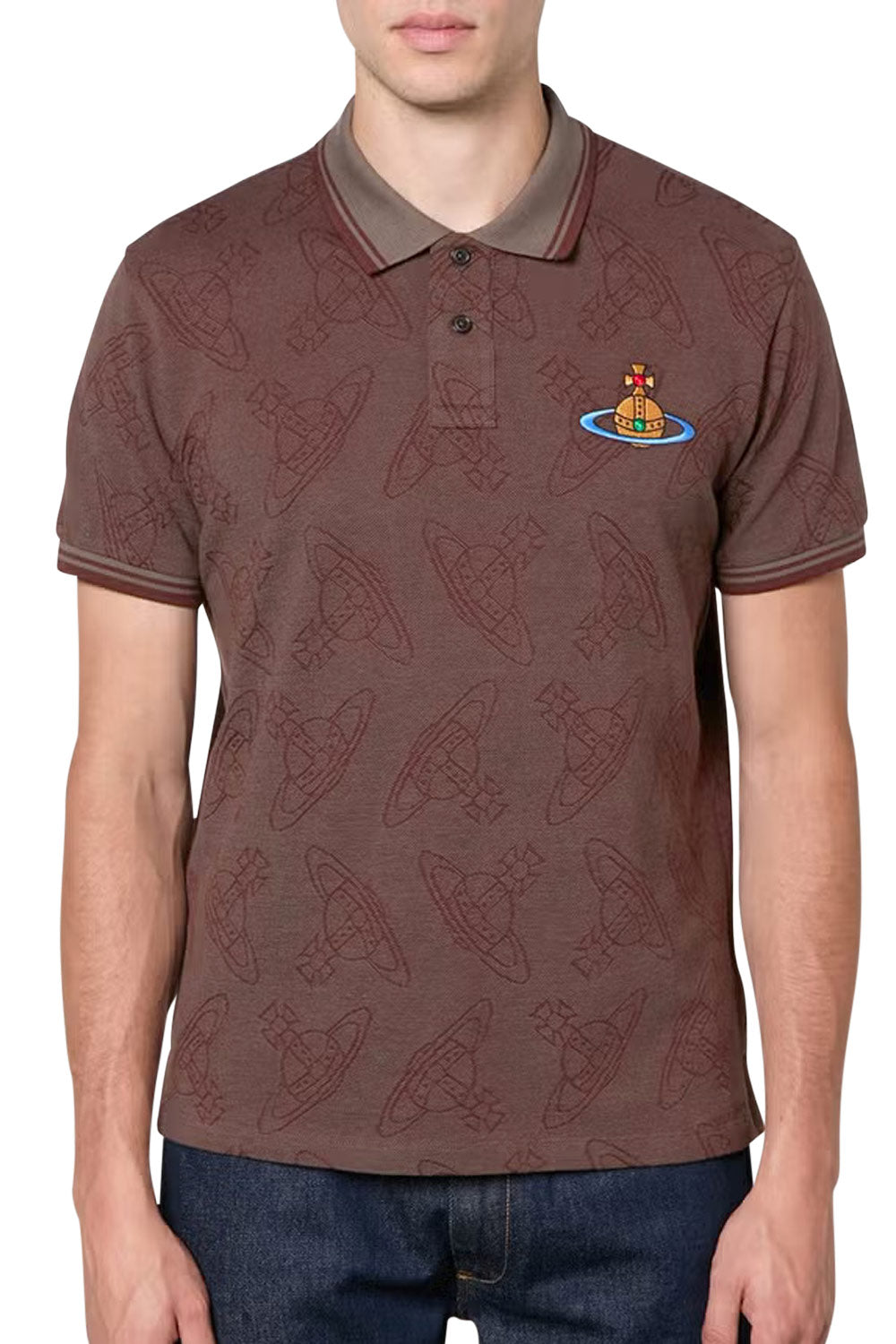 Men's Vivienne Westwood Brown Khaki All Over Orb Classic Polo Shirt
