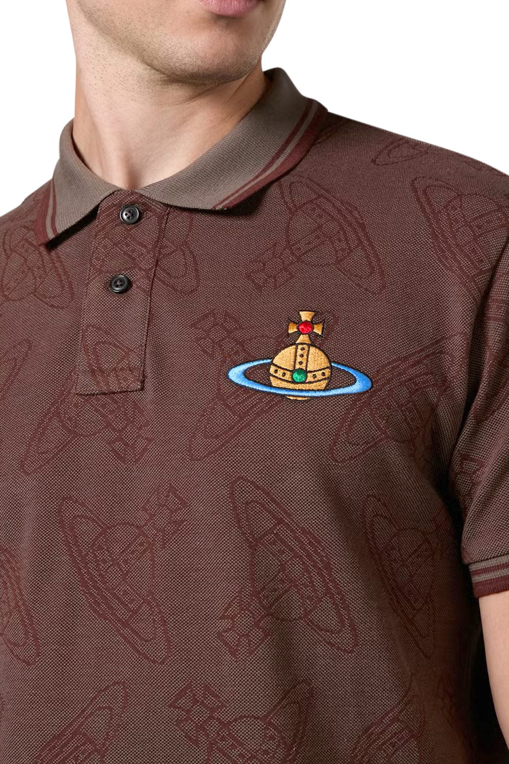 Men's Vivienne Westwood Brown Khaki All Over Orb Classic Polo Shirt