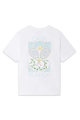 Men's White Casablanca Tennis Pastelle Print T-Shirt