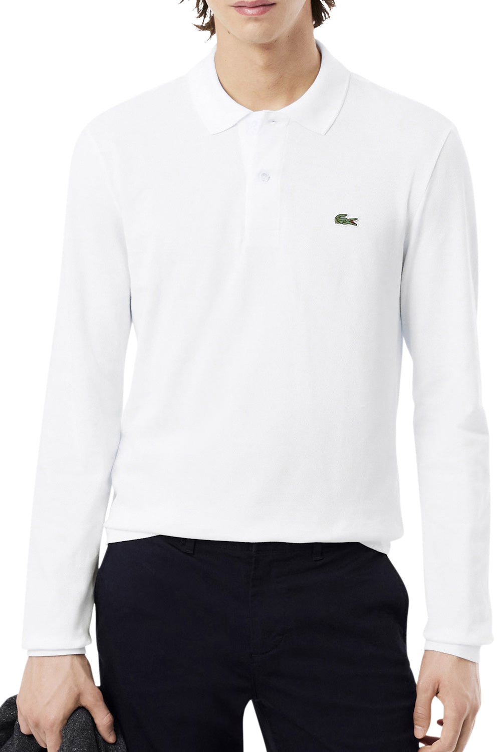 Men's White Lacoste L1212 Classic Long Sleeve Polo T-Shirt