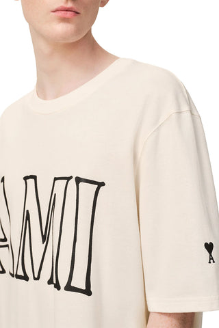 Men's AMI White Cream AMI PARIS Print T-Shirt