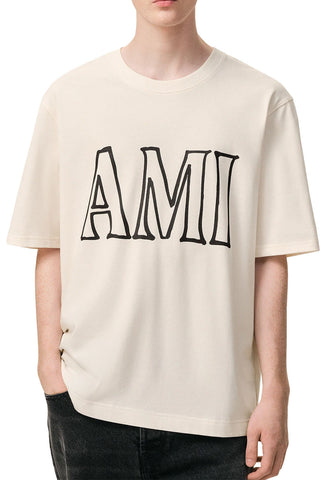 Men's AMI White Cream AMI PARIS Print T-Shirt