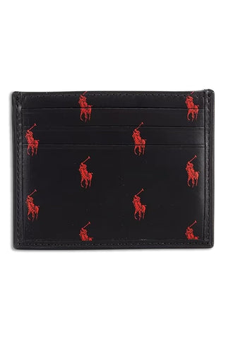 Men's Black Polo Ralph Lauren Multi Red Pony Leather Billfold Wallet