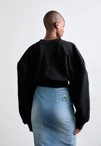 Women's Black Vivienne Westwood Sunken Orb Crop Sander Sweatshirt