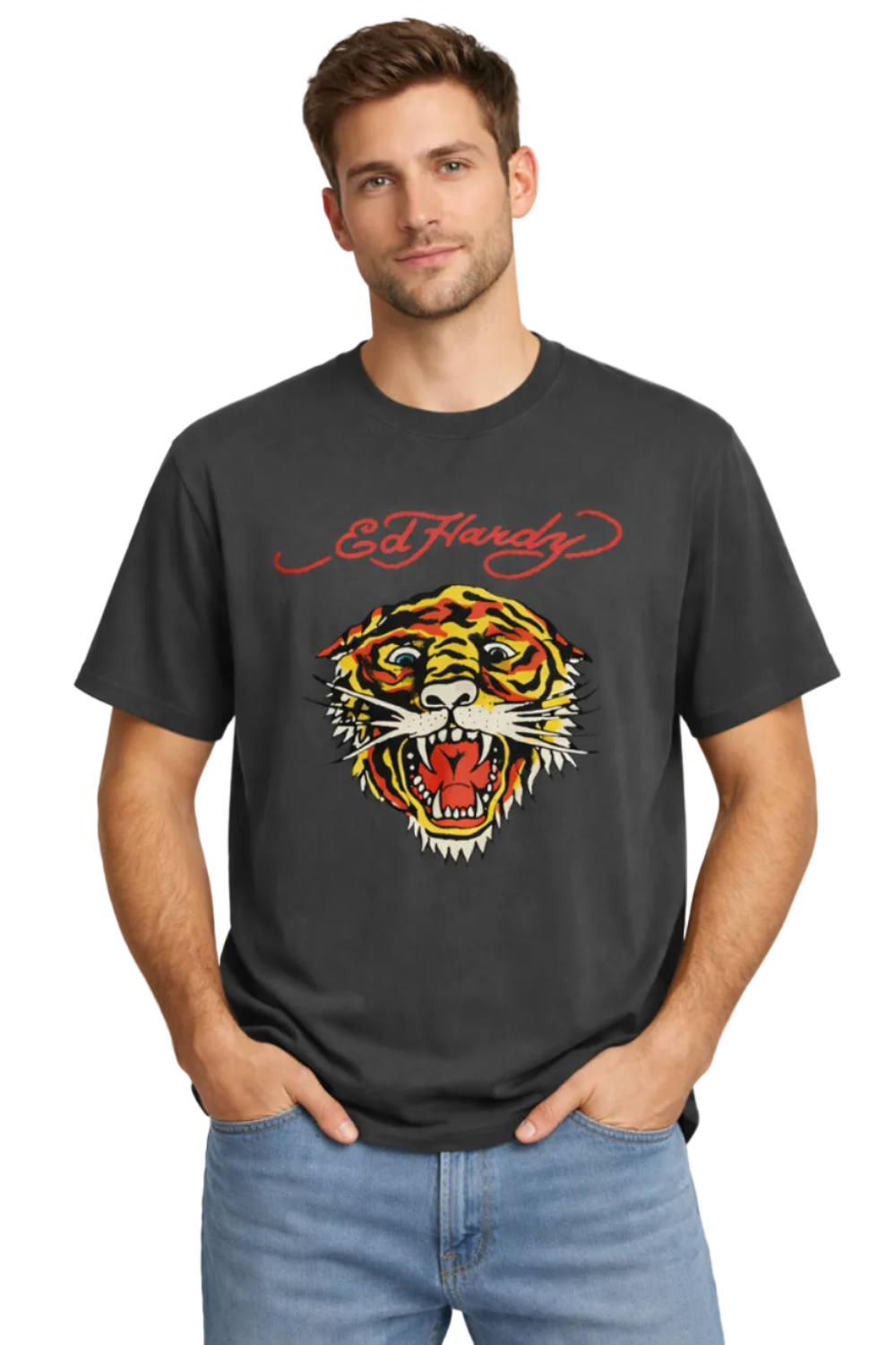 Men's Charcoal Grey Ed Hardy Graphic T-Shirt