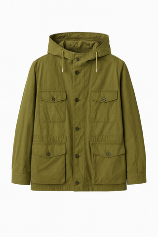 Men's Boglioli Olive Green Hooded Wax Parka