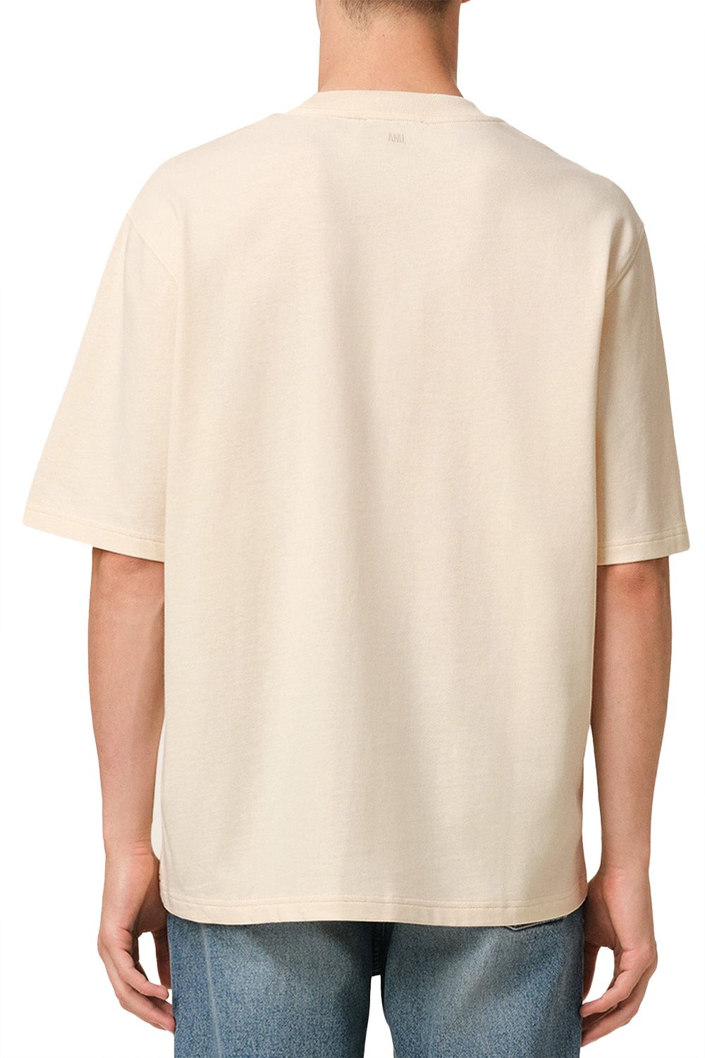Men's Beige Ami Paris 'Ami de Coeur' Red Patch T-Shirt