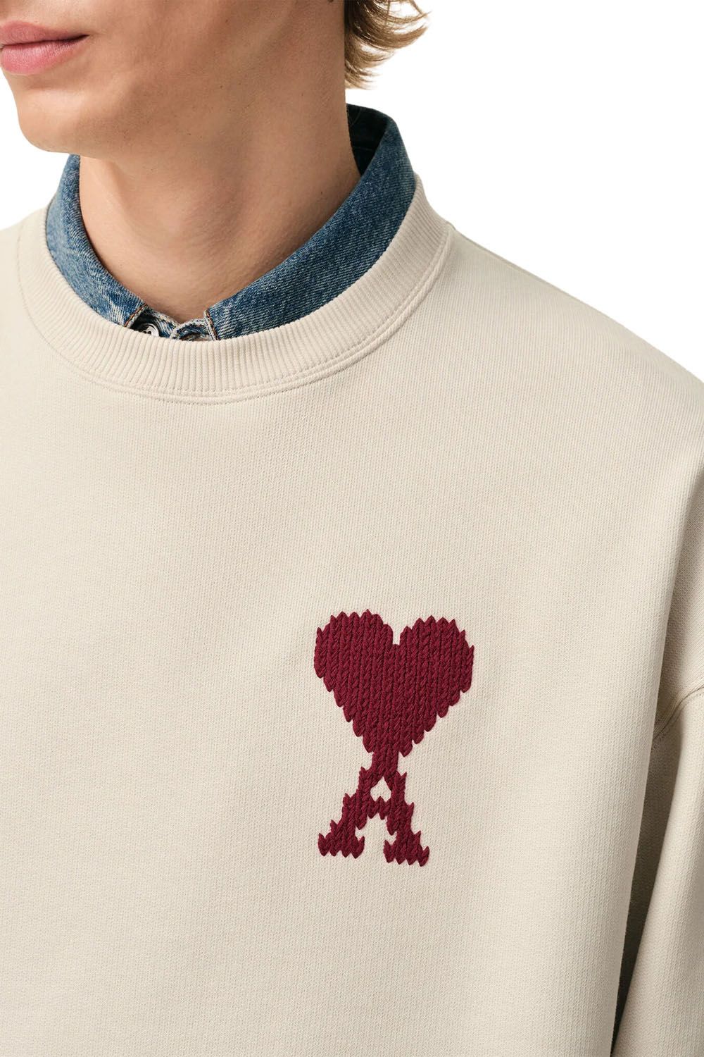 Men's Ami White Moonlight Cotton 'AMI DE COEUR' Heavy Loopback Sweatshirt