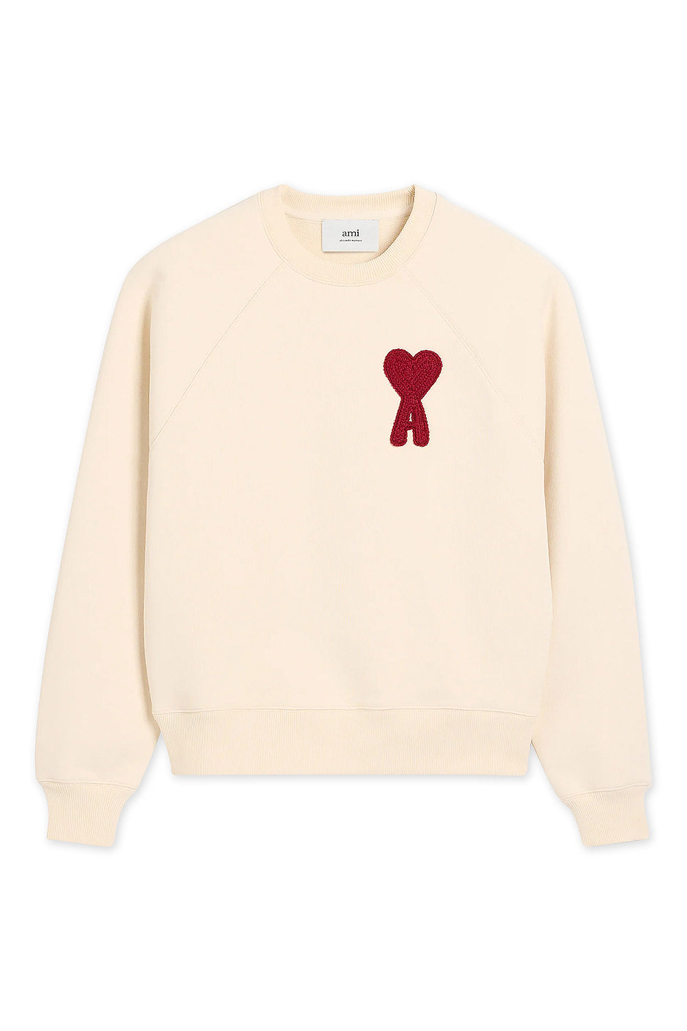 Men's White Cream Cotton Ami De Coeur Red Patch Sweatshirt