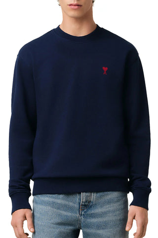 Men's Bleu Nuit Ami Paris 'Ami De Coeur' Red Logo Sweatshirt