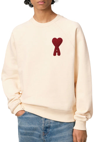 Men's White Cream Cotton Ami De Coeur Red Patch Sweatshirt