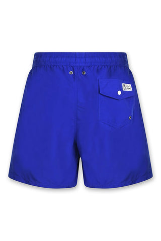 Men's Blue Polo Ralph Lauren Traveller Slim Fit Swim Shorts Red Logo