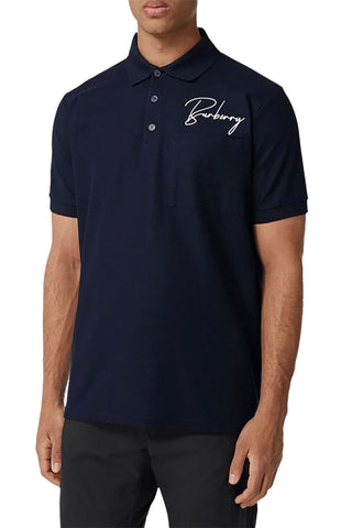 Men's Navy Burberry Embroidered Oversized Logo Piqué Polo