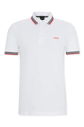 Men's White Boss Paddy Piqué Polo Shirt