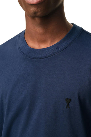 Mens AMI INK Blue 'Ami De Coeur' Light Cotton T-Shirt