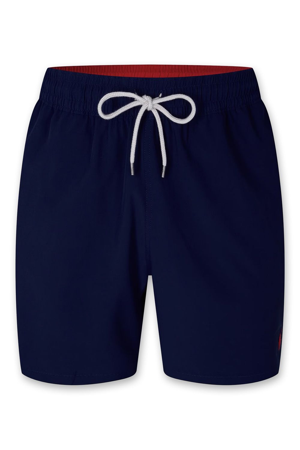 Men's Navy Polo Ralph Lauren Traveller Slim Fit Swim Shorts Red Logo