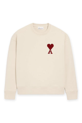 Men's Ami White Moonlight Cotton 'AMI DE COEUR' Heavy Loopback Sweatshirt