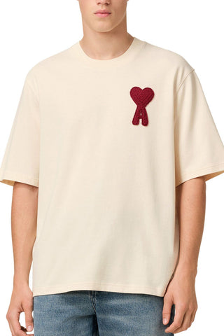 Men's Beige Ami Paris 'Ami de Coeur' Red Patch T-Shirt