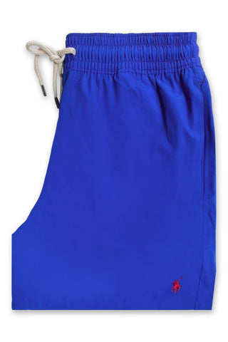 Men's Blue Polo Ralph Lauren Traveller Slim Fit Swim Shorts Red Logo