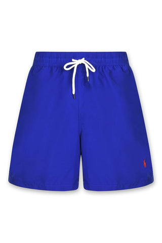 Men's Blue Polo Ralph Lauren Traveller Slim Fit Swim Shorts Red Logo