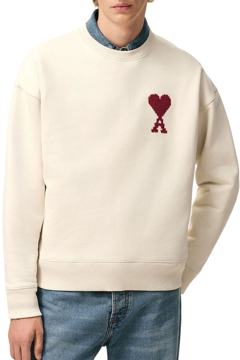 Men's Ami White Moonlight Cotton 'AMI DE COEUR' Heavy Loopback Sweatshirt