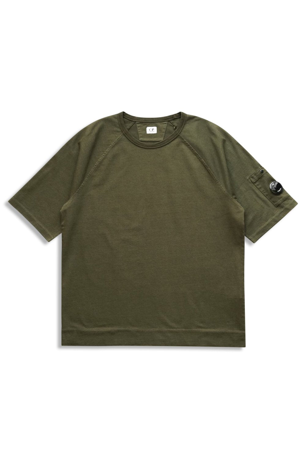 Men's Khaki C.P. Company Heavy Jersey Mixed Short Sleeve Sweatshirt