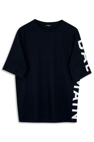 Men's Black Balmain Logo Printed Oversize T-Shirt