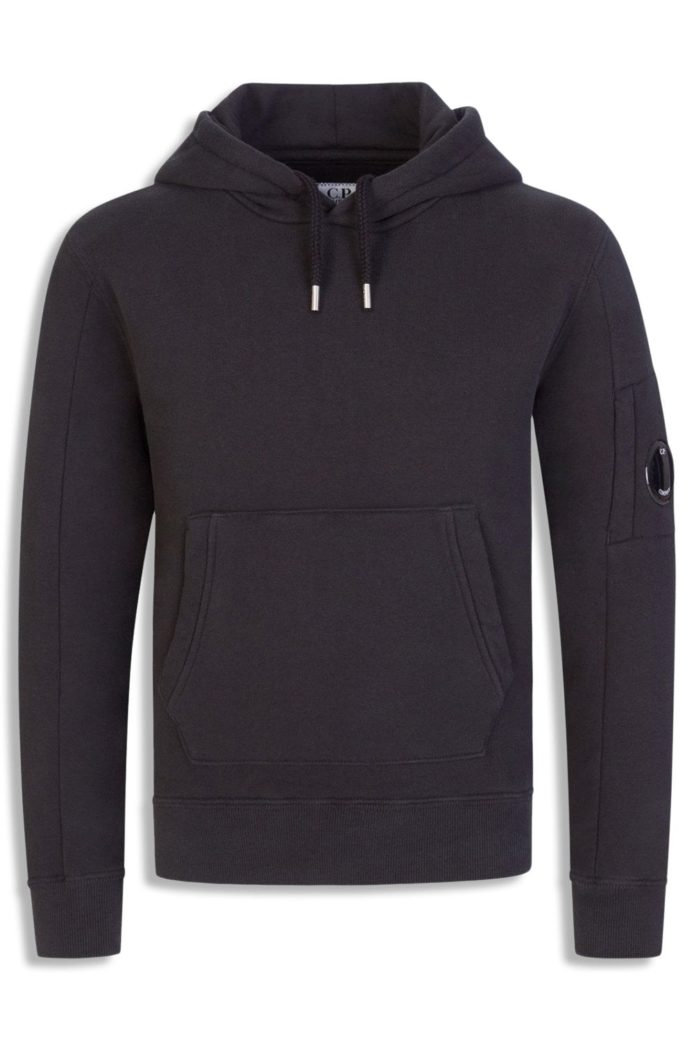 Men's C.P. Company Lens-Detail Cotton Black Hooded Sweatshirt