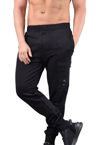 Men's C.P. Company Lens-Detail Cotton Black Jogger Pants