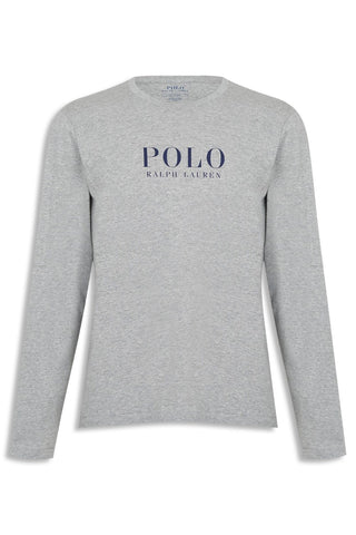 Men's Grey Polo Ralph Lauren Logo Print Long Sleeved T-Shirt