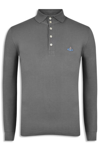 Men's Grey Vivienne Westwood Long Sleeve Collared Polo Shirt