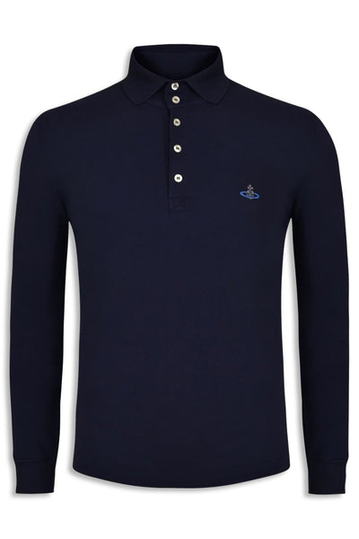 Men s Navy Vivienne Westwood Long Sleeve Collared Polo Shirt