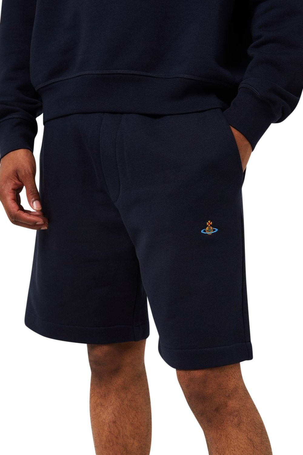 Men s Navy Vivienne Westwood Orb logo Embroidered Shorts