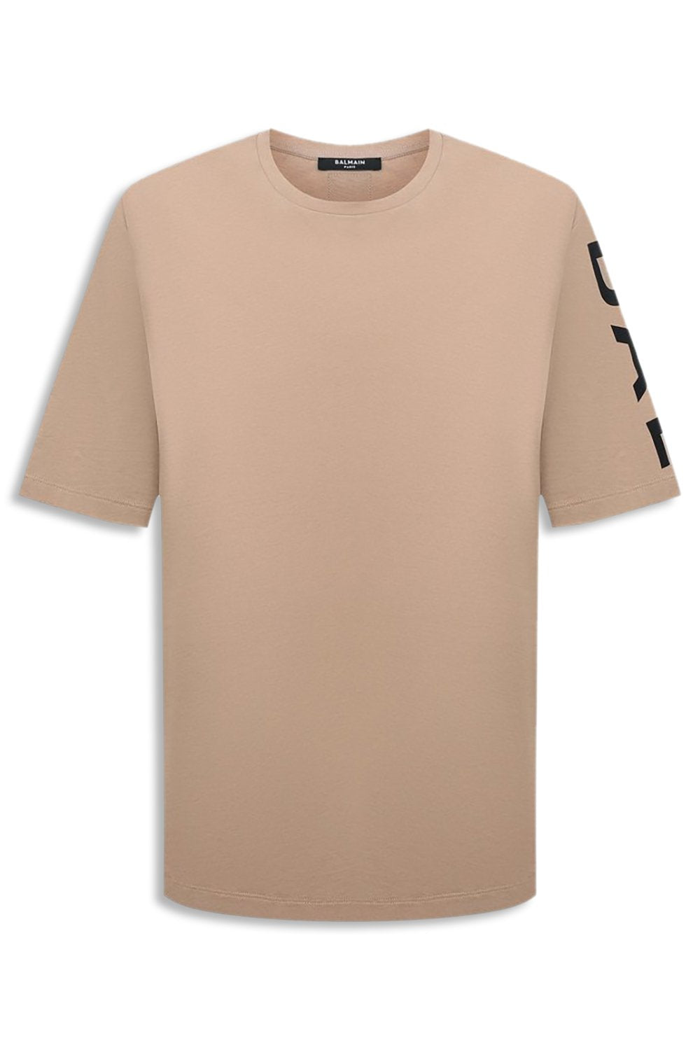Men's Sand Balmain Logo Printed Oversize T-Shirt