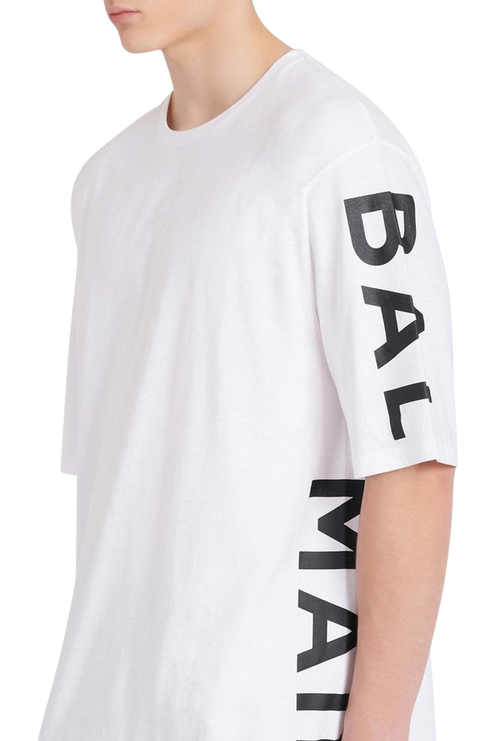 Men's White Balmain Logo Printed Oversize T-Shirt
