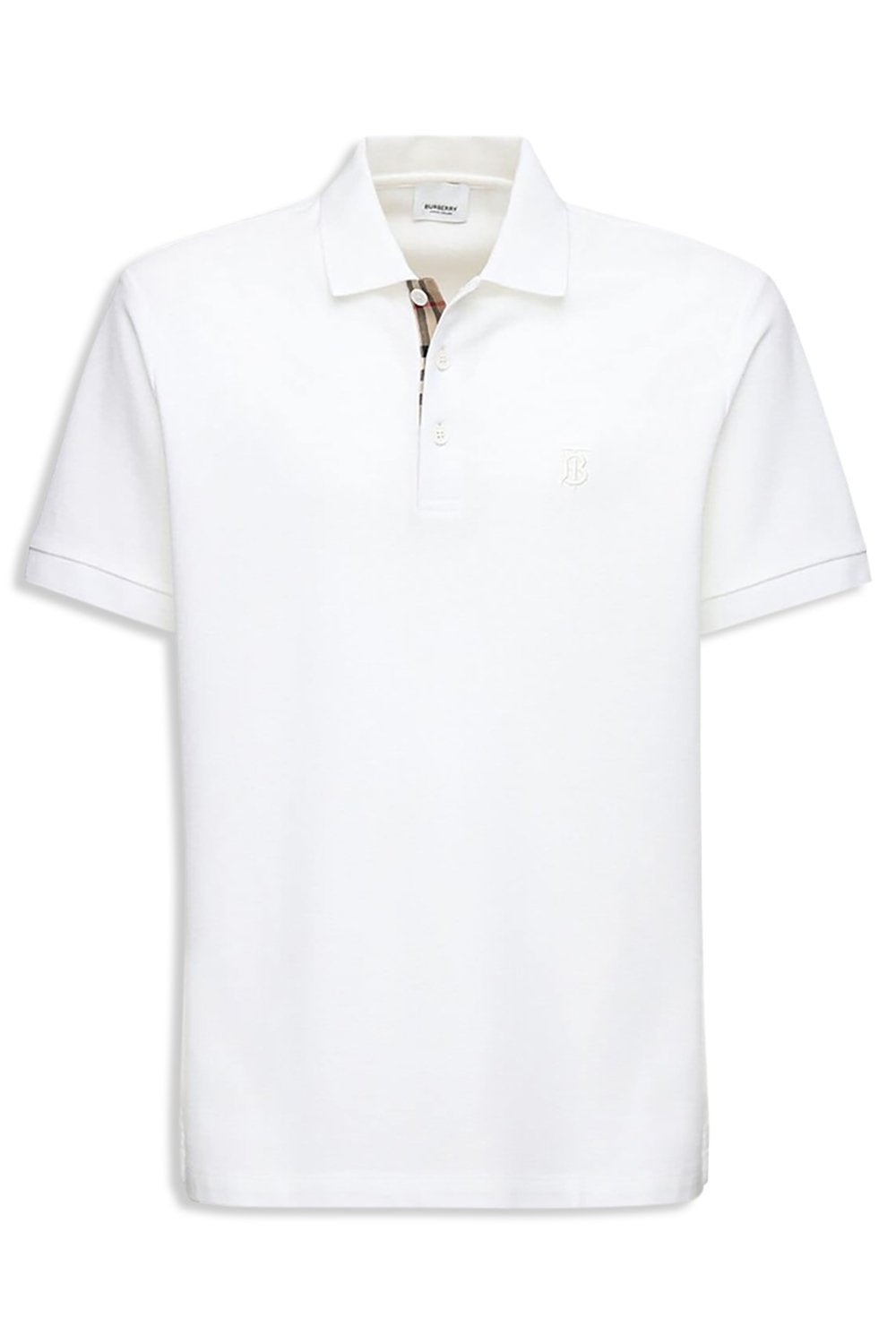 Men's White Burberry TB logo & Check Heritage Piqué Polo