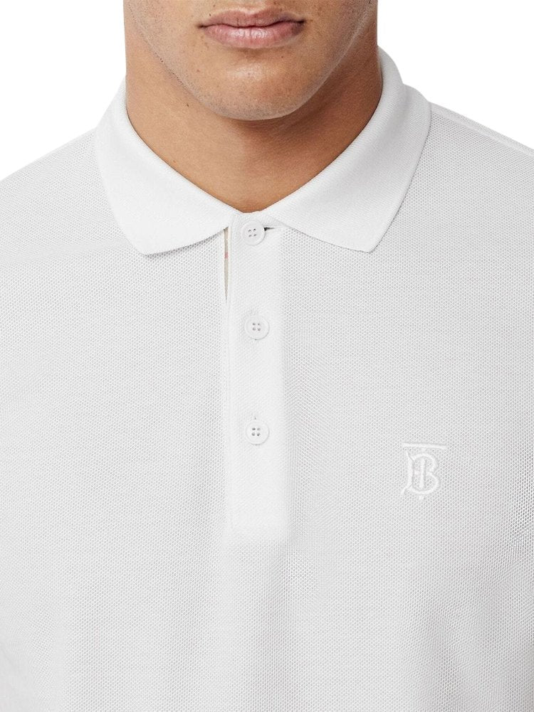 Men's White Burberry TB logo & Check Heritage Piqué Polo