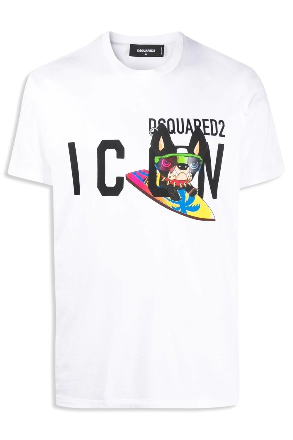 Men's White DSquared2 Icon Surf Dog logo Print T-Shirt