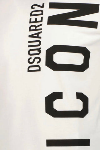 Men's White Dsquared2 Icon Vertical Black Logo T-Shirt
