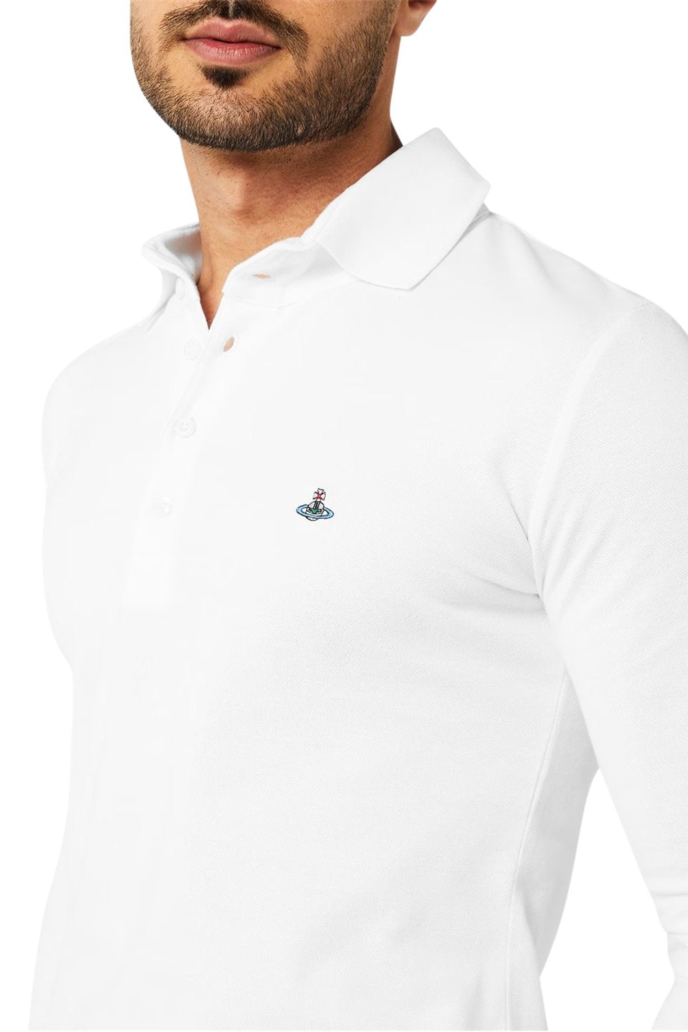 Men's White Vivienne Westwood Long Sleeve Collared Polo Shirt