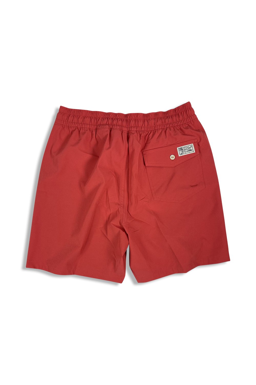 Men's Red Polo Ralph Lauren Traveller Slim Fit Swim Shorts Light Blue Logo
